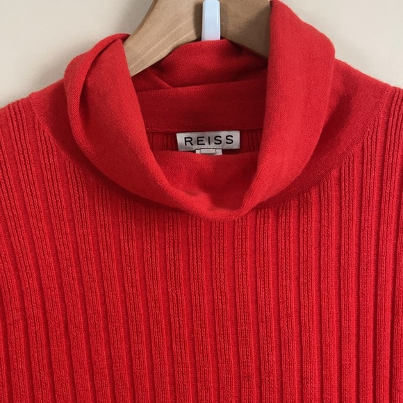 Reiss - Clarisse Red Ribbed Turtleneck Cotton Wool Blend Pullover Sweater - Picture 3 of 8
